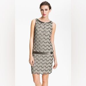 Adrianna Papell Silver Beaded Evening Dress